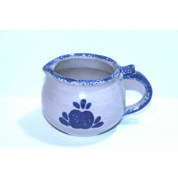 Other - LOOMCO CHINA Apple Pottery Creamer 3" Blue Speckled Trim Hand Painted Apple